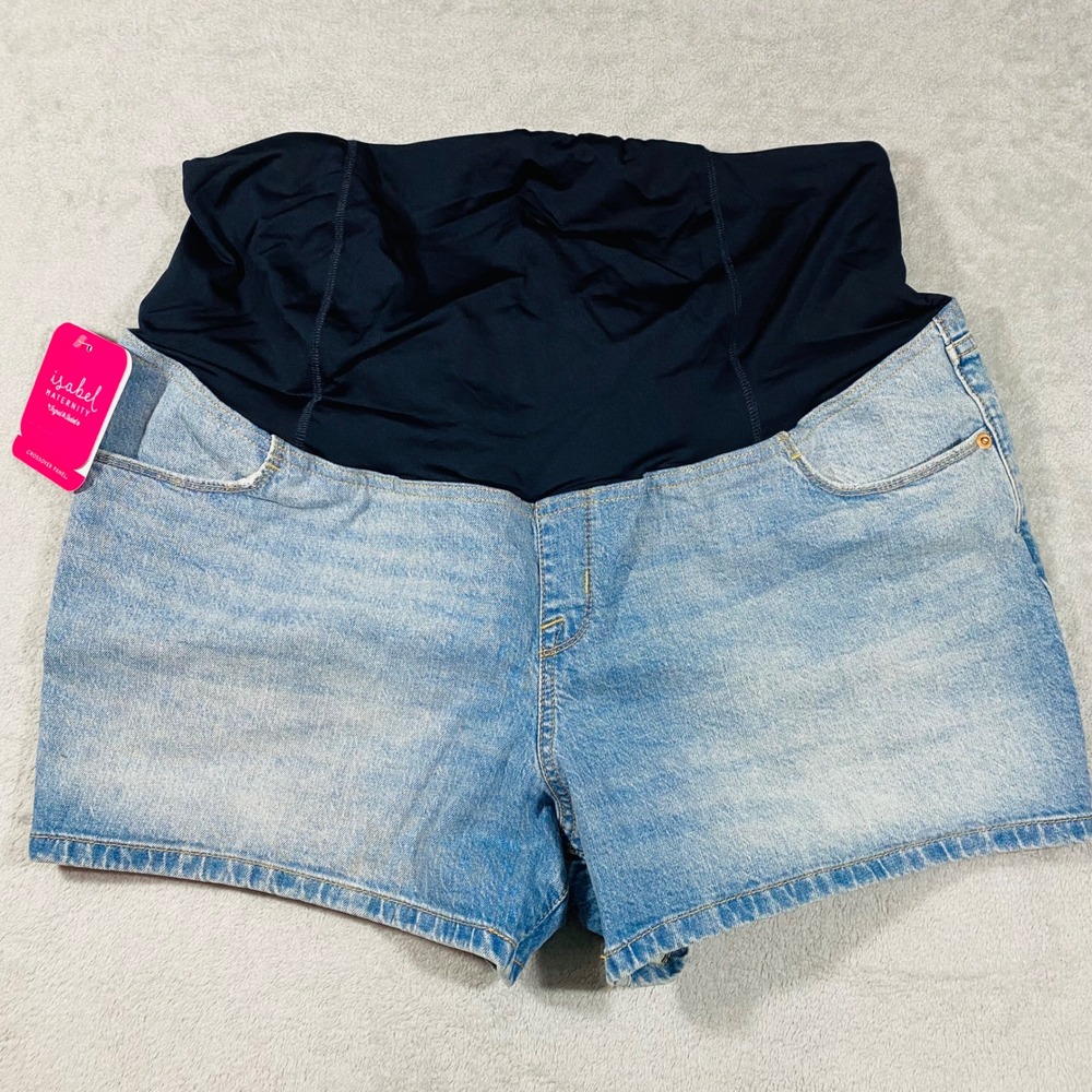 Isabel Maternity Denim Shorts Women 16/33 Light Blue Crossover Panel 4" Inseam